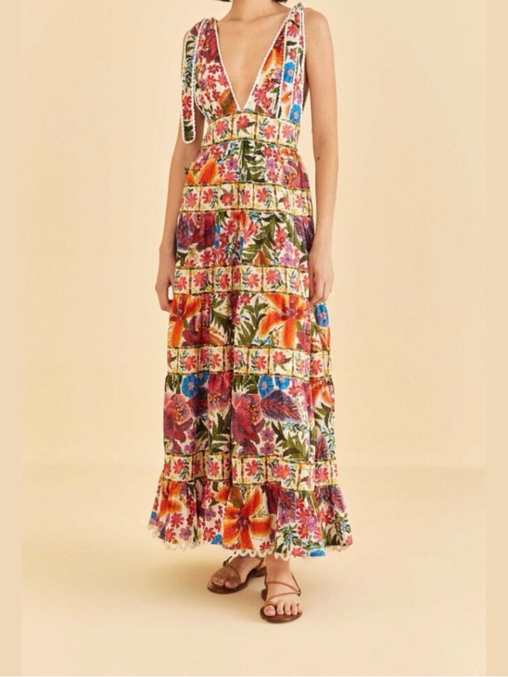 ISO FARM RIO Tropical Yard Floral Midi Dress SZ M